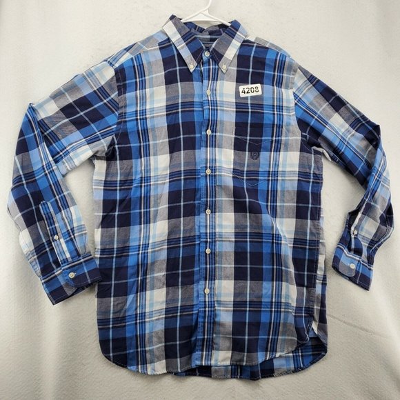 CHAPS Shirt Men's Long Sleeve Casual Button Up Collared Plaid Blue Medium - Picture 5 of 12